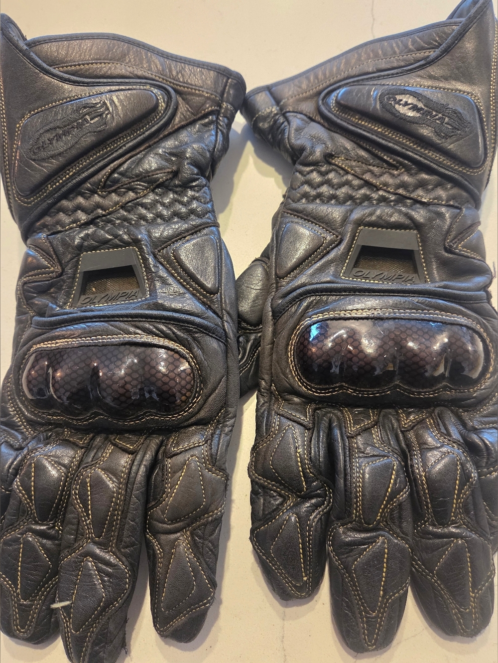 Sports Black Leather Motorcycle Gloves with Knuckle Protection